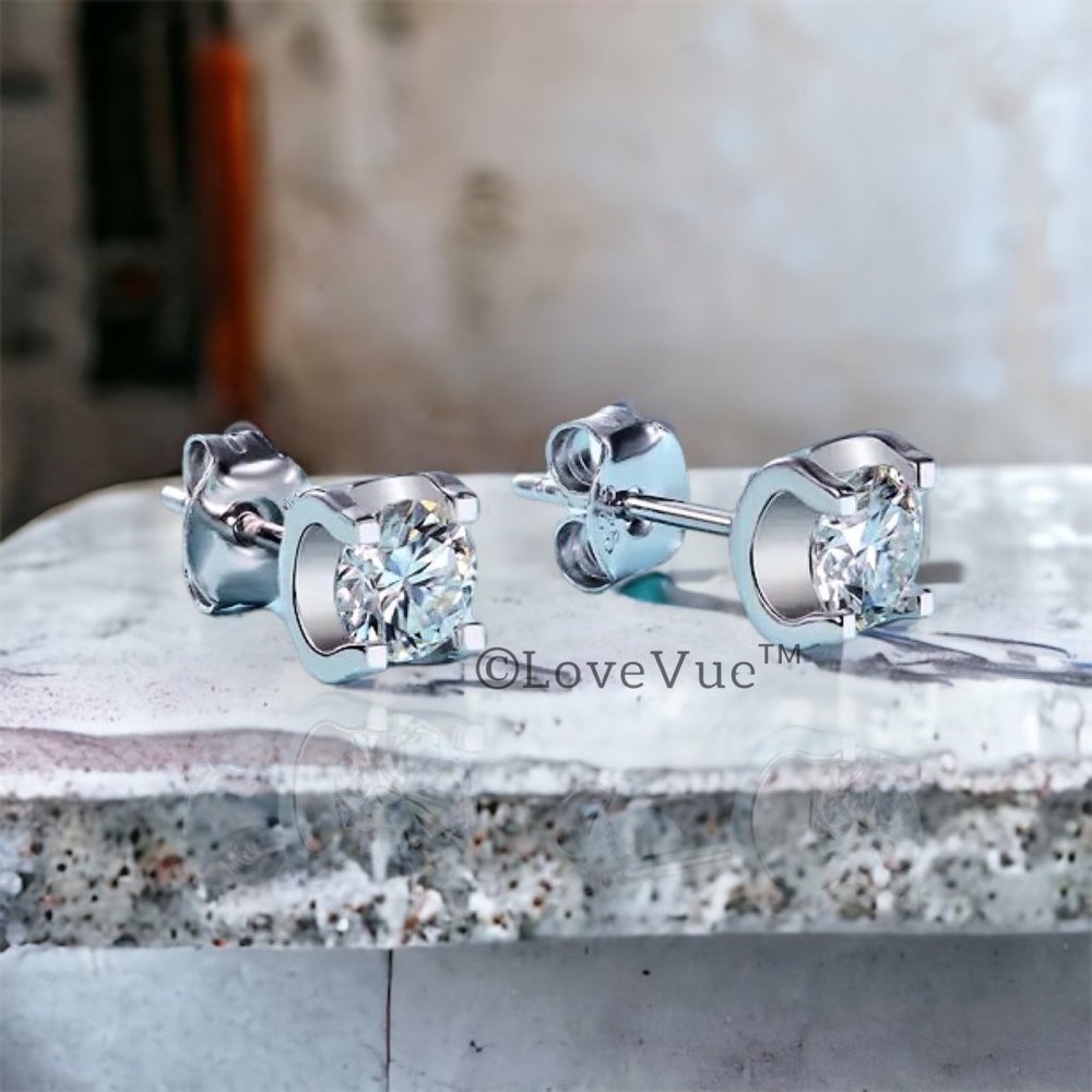 Certified 2ct. t.w. Diamond Moissanite Solitaire Stud Earrings - Picture 4 of 15